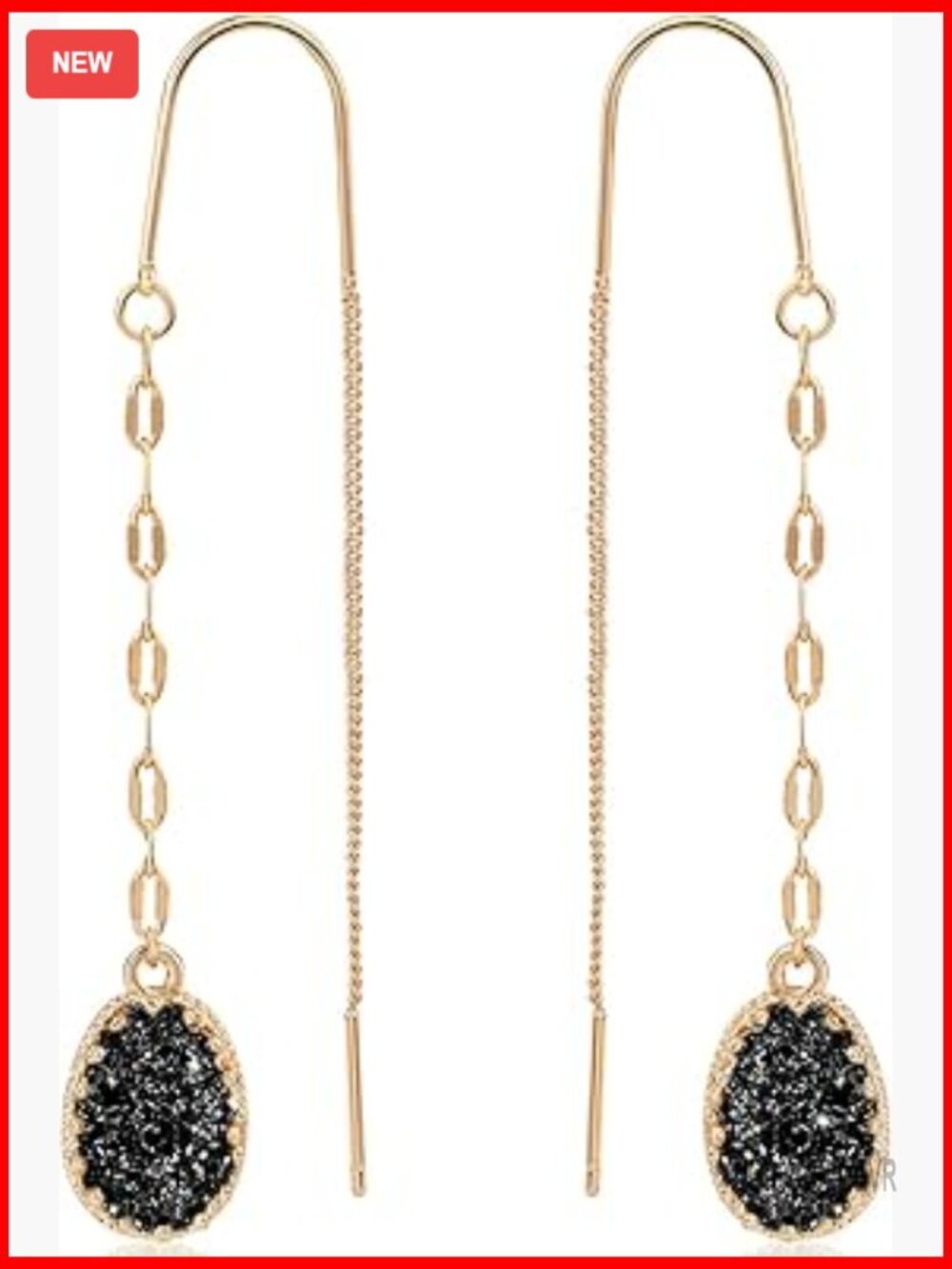 Threader Drop Earrings with Simulated Druzy Stone, 2.75 Inch Length